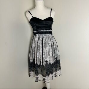 Black & White Lace Overlay Spaghetti Strap Dress – Fit & Flare Size S